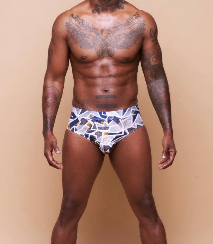 Blue And White Asymmetric Style Brief